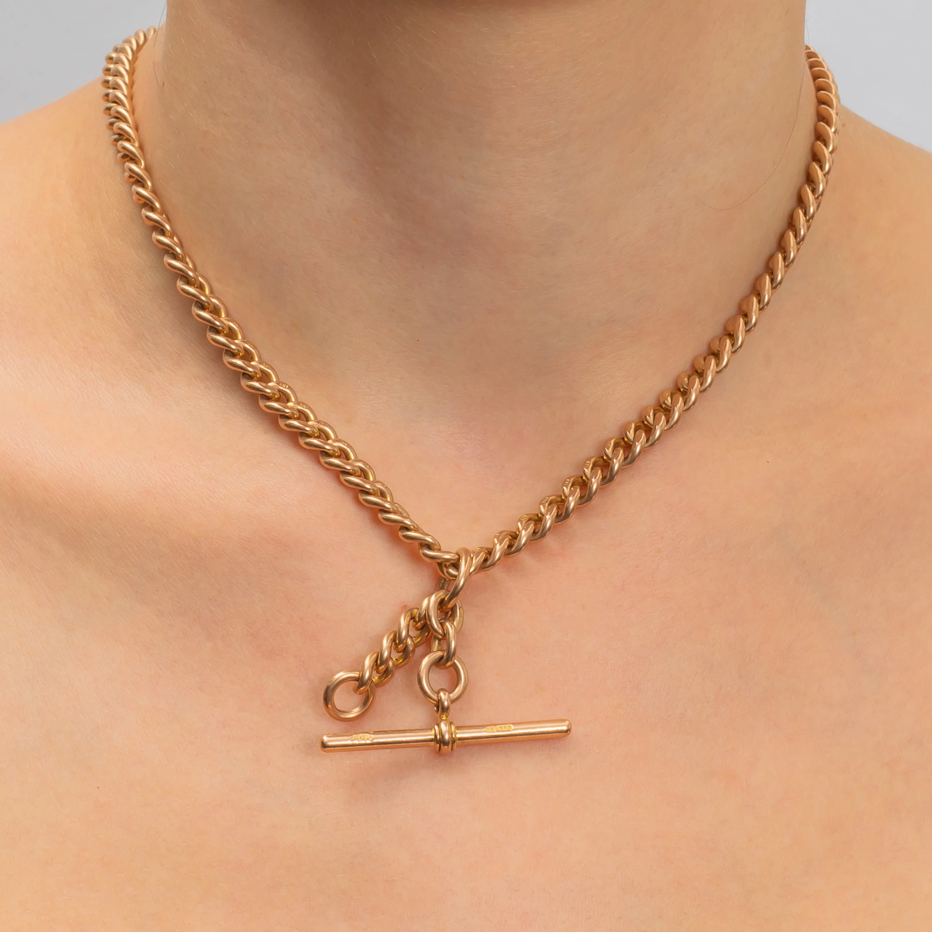 15.5" Antique 15ct Gold Albert Chain, With T-Bar, Dog Clip & Bolt Ring (60.3g)