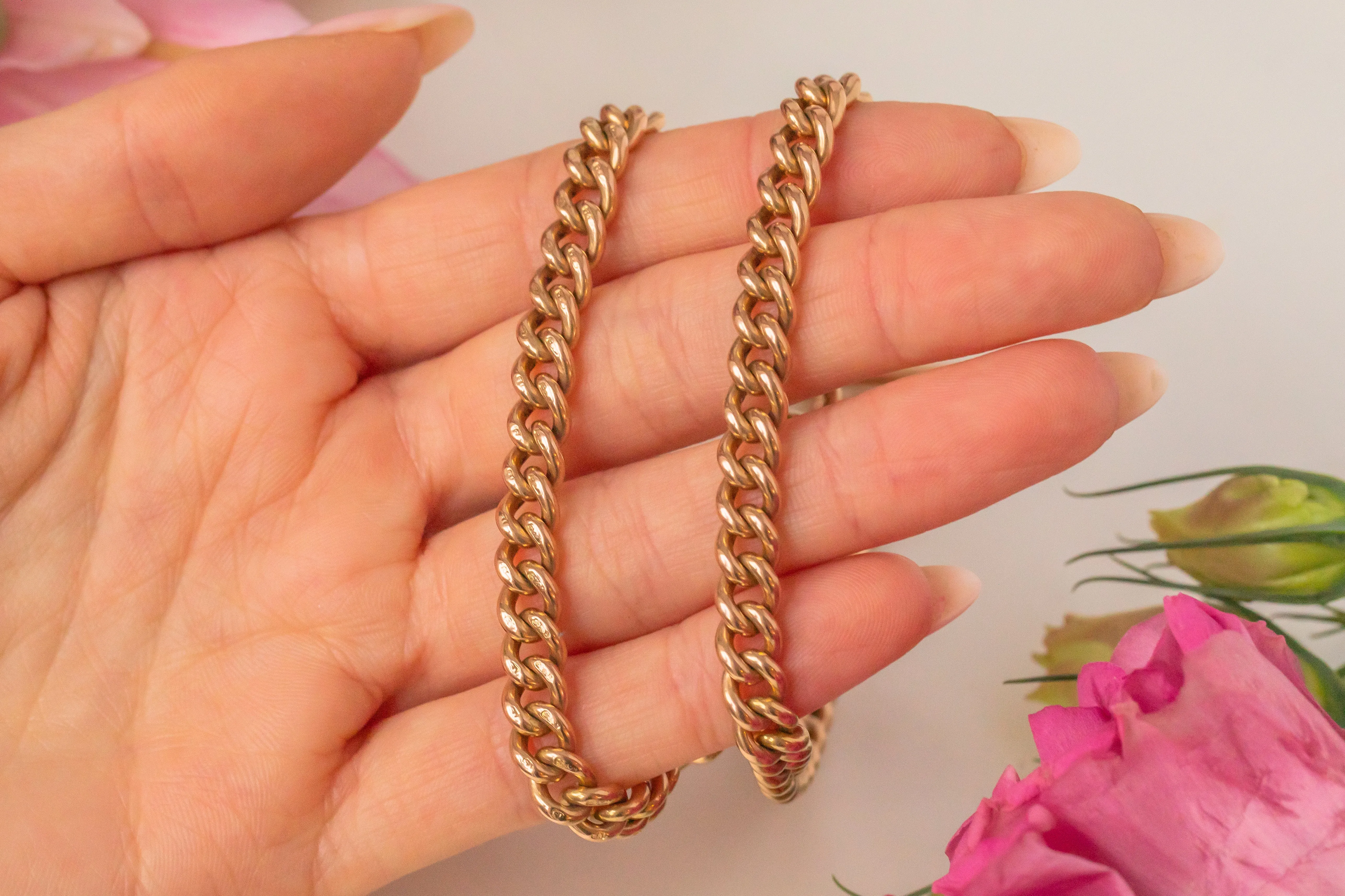 15.5" Antique 15ct Gold Albert Chain, With T-Bar, Dog Clip & Bolt Ring (60.3g)