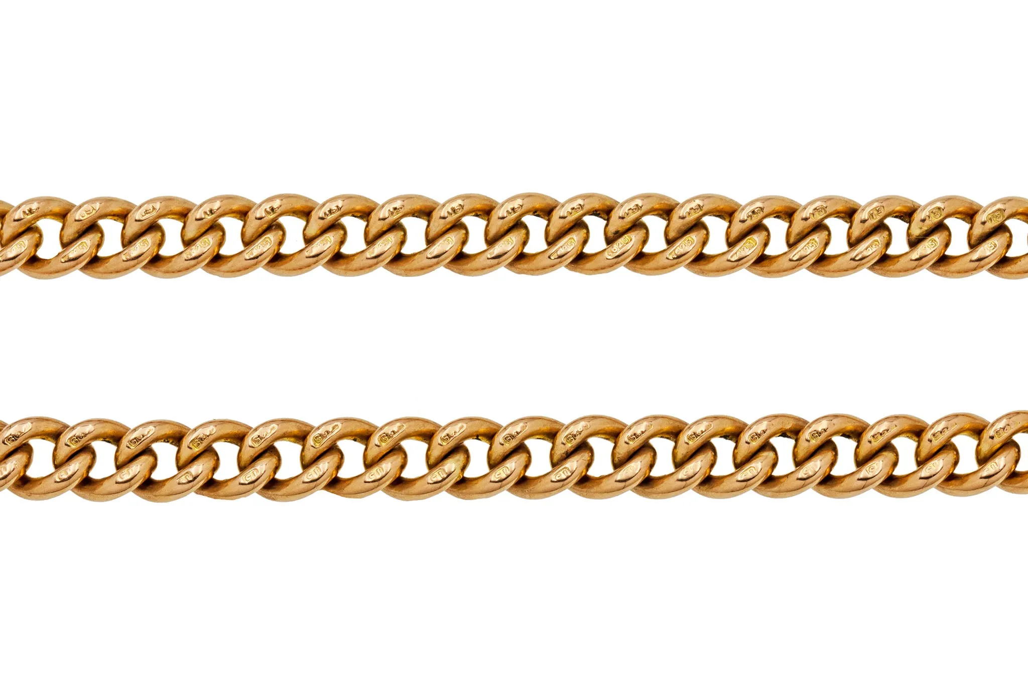 15.5" Antique 15ct Gold Albert Chain, With T-Bar, Dog Clip & Bolt Ring (60.3g)