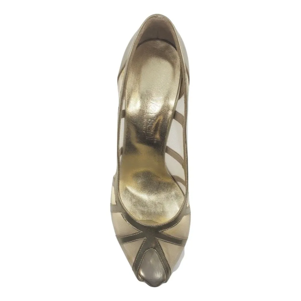 6425 Laminat Gun Gold Patent Leather and Mesh Versani Pumps