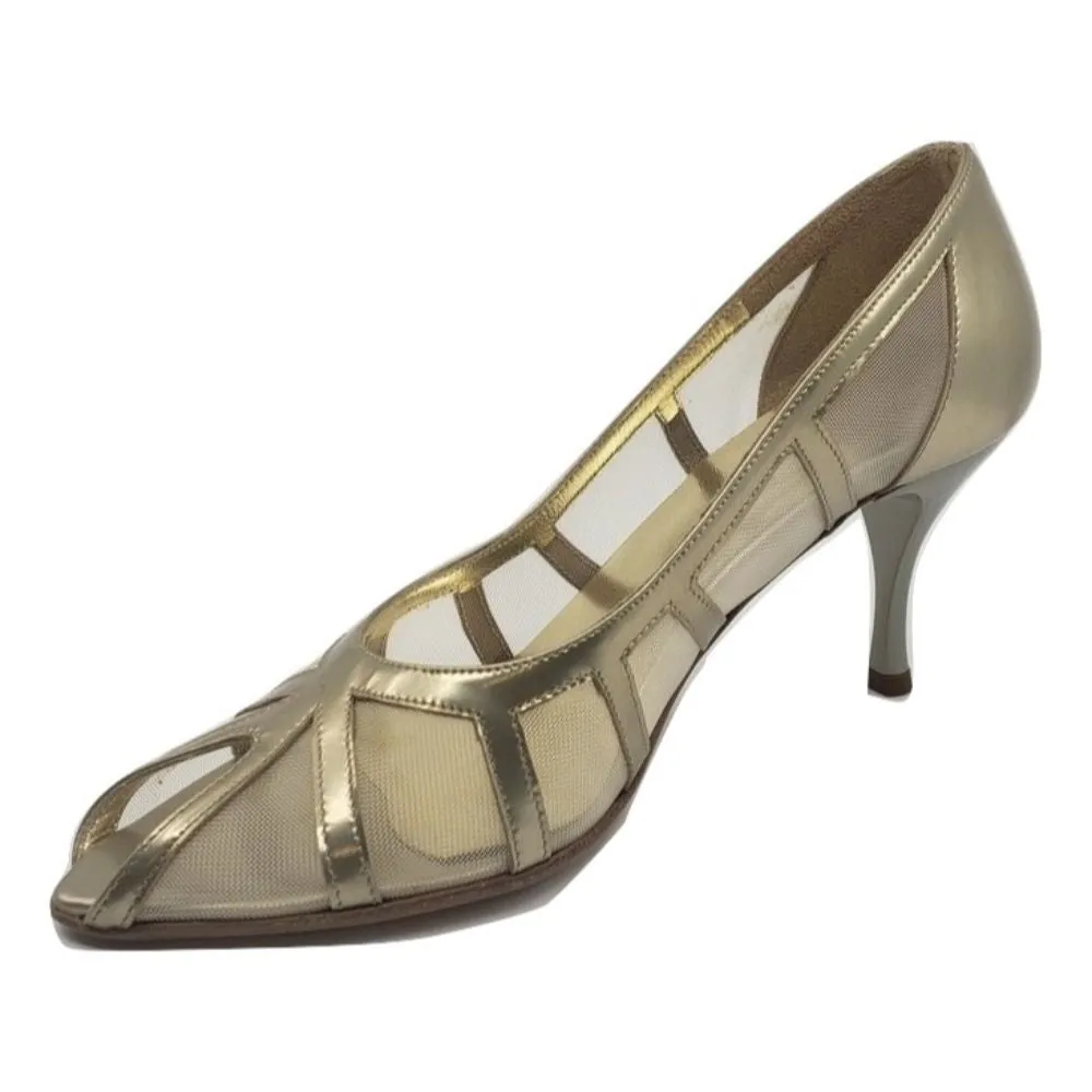 6425 Laminat Gun Gold Patent Leather and Mesh Versani Pumps