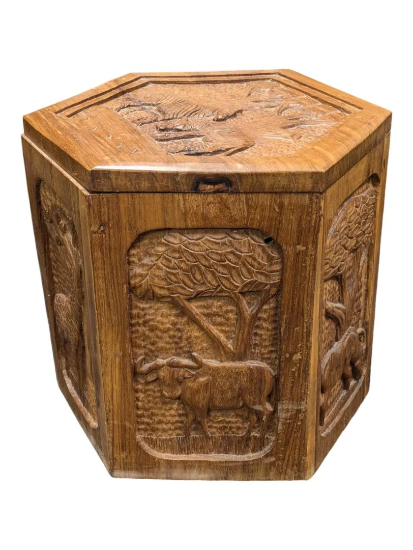 African Hand Carved Storage/Ottoman