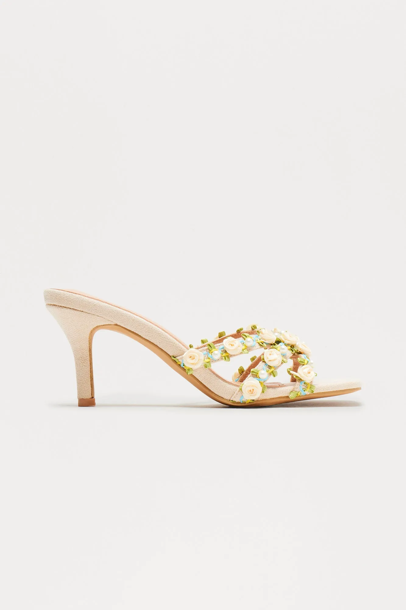 Anthea Flower Mules - Nude