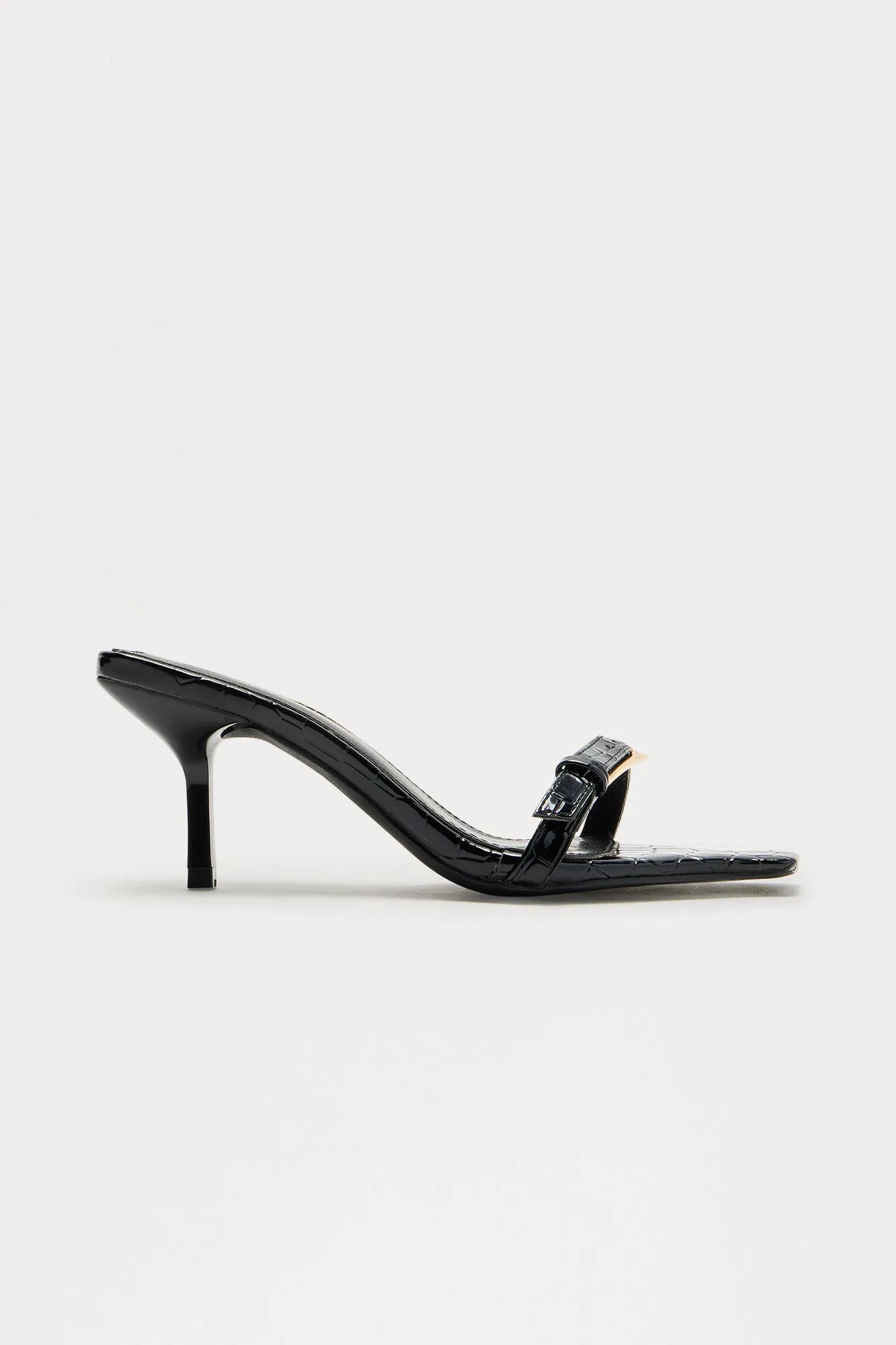 Baseline Faux Patent Croc Mules - Black