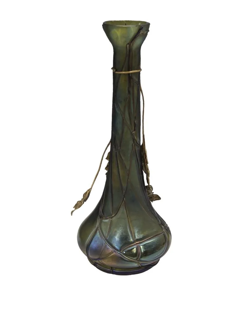 Boho Green Vase w Metal Decor