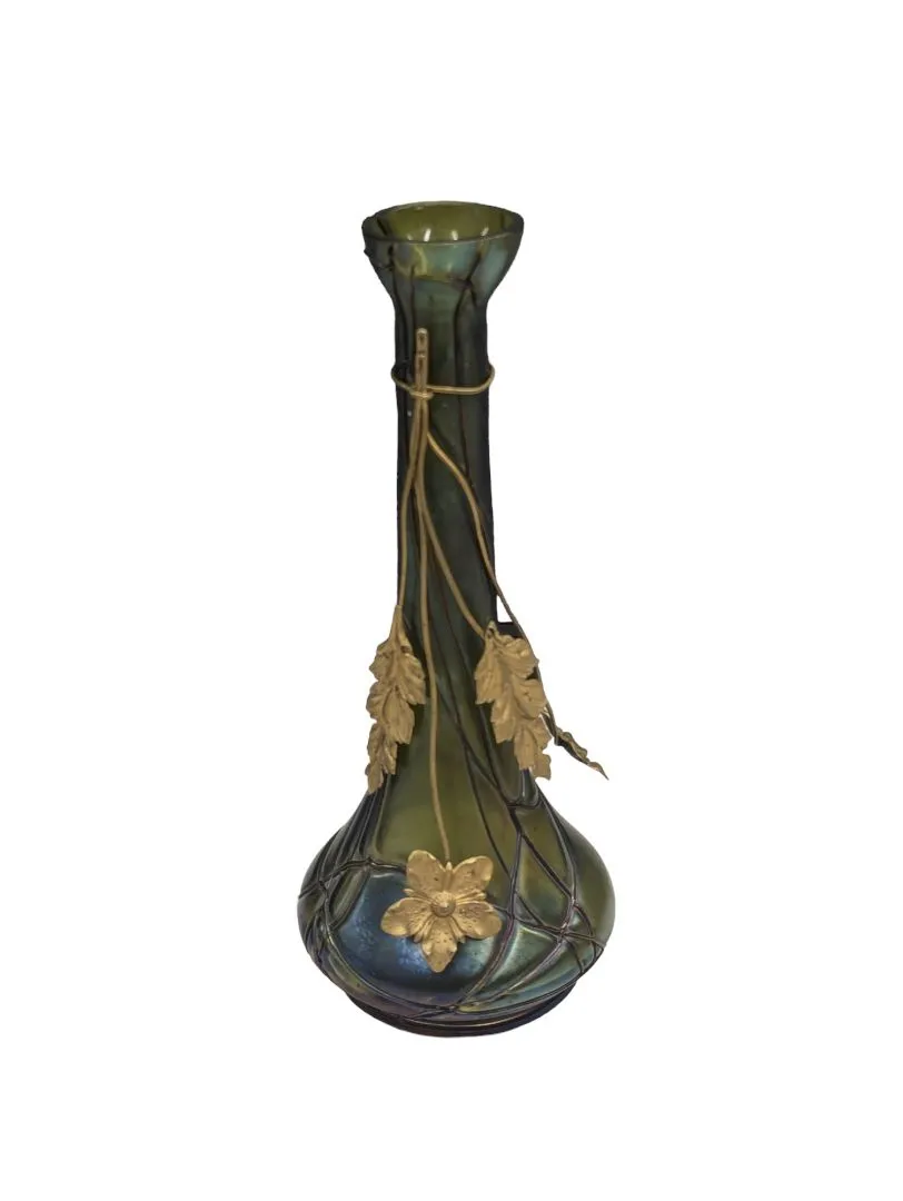 Boho Green Vase w Metal Decor