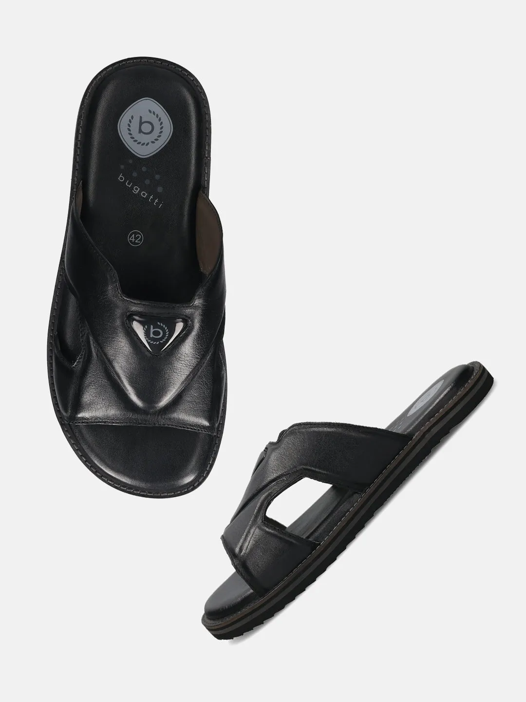 bugatti Black Premium Leather Sandals