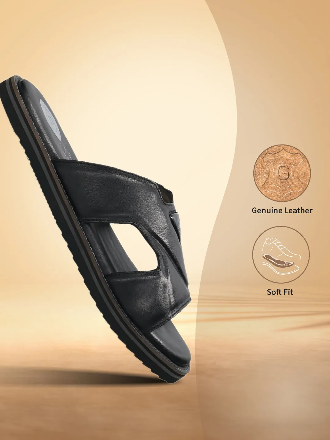 bugatti Black Premium Leather Sandals