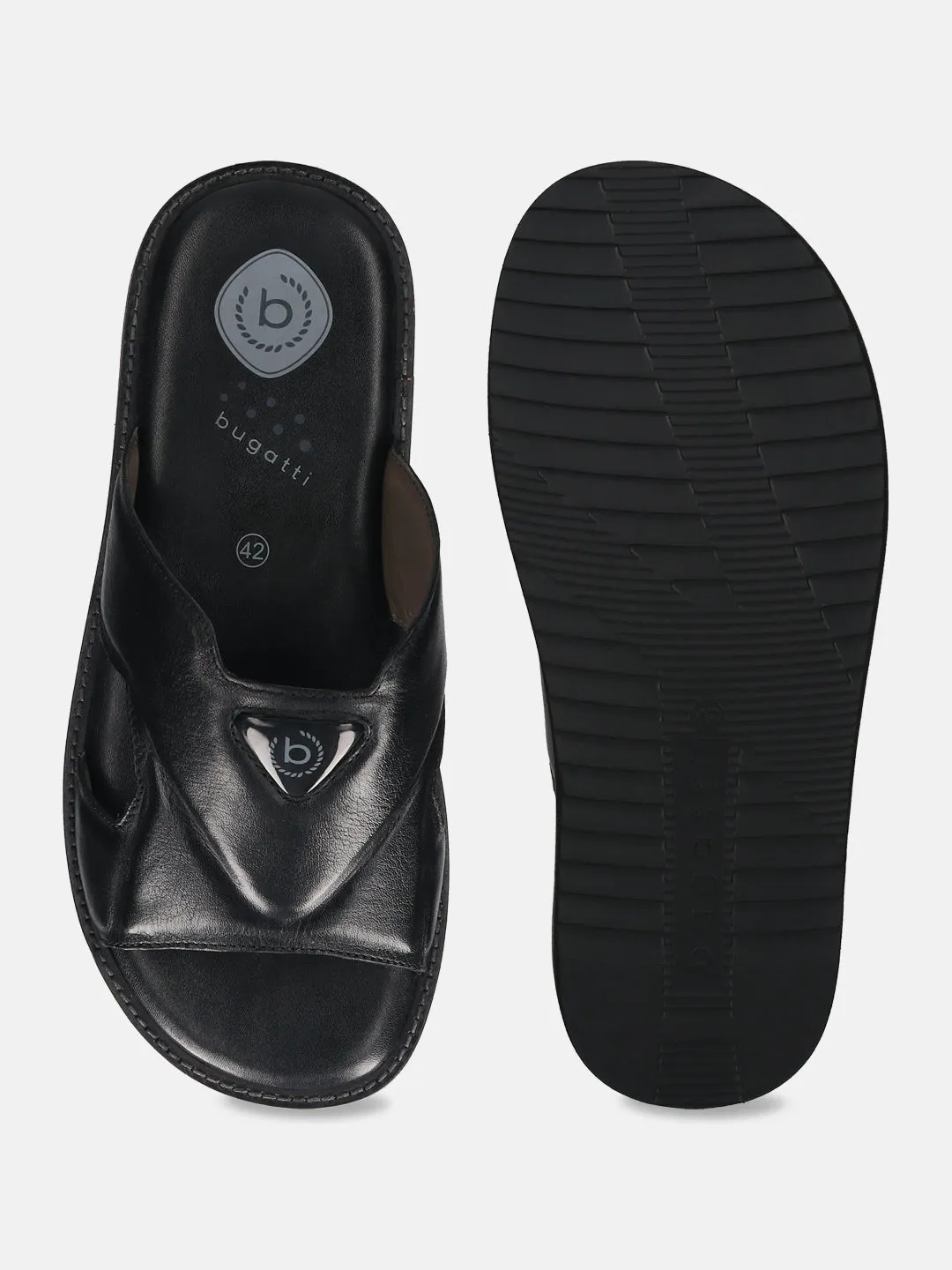 bugatti Black Premium Leather Sandals