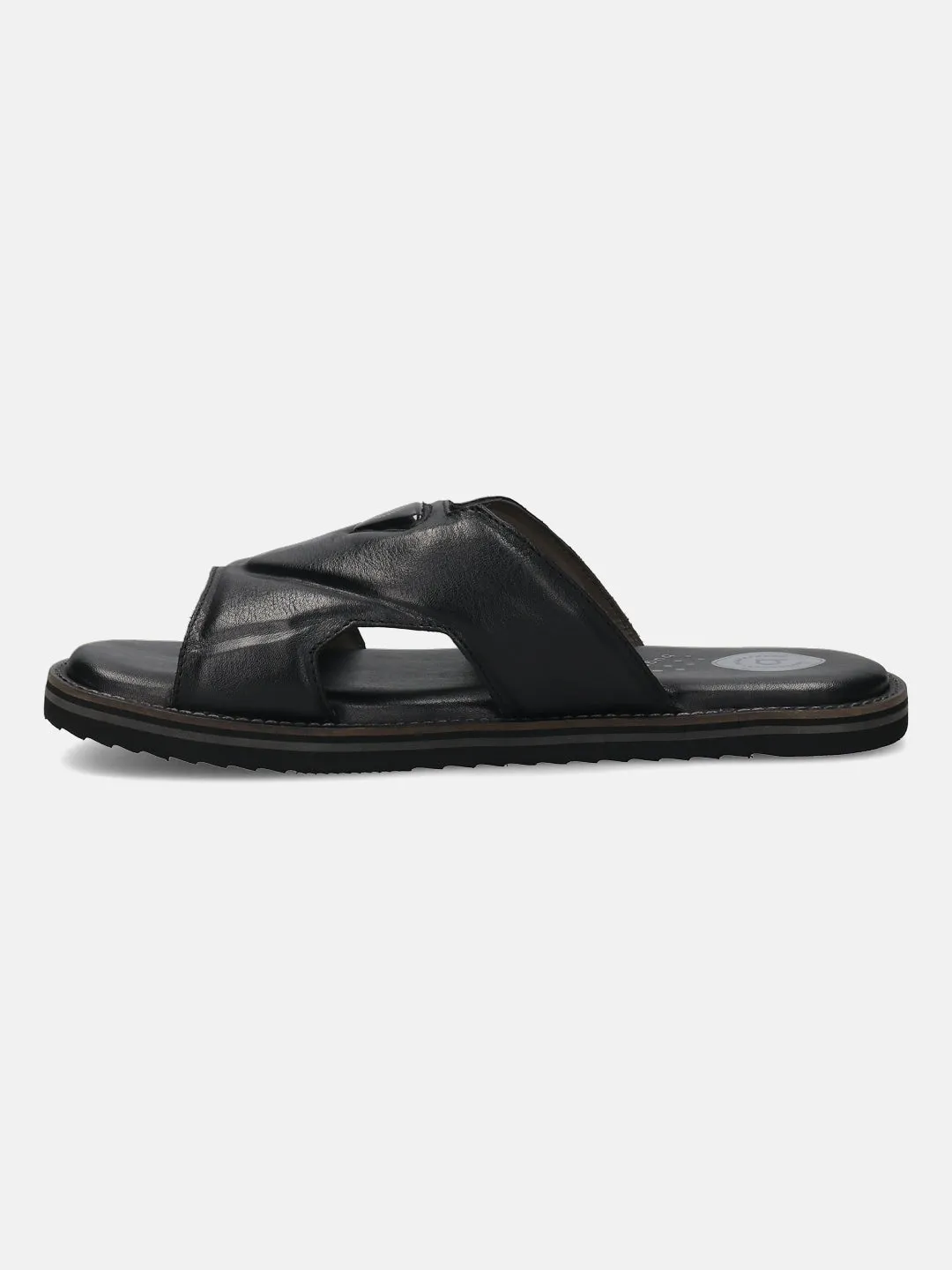 bugatti Black Premium Leather Sandals