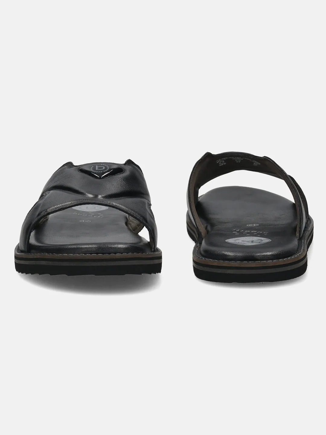 bugatti Black Premium Leather Sandals