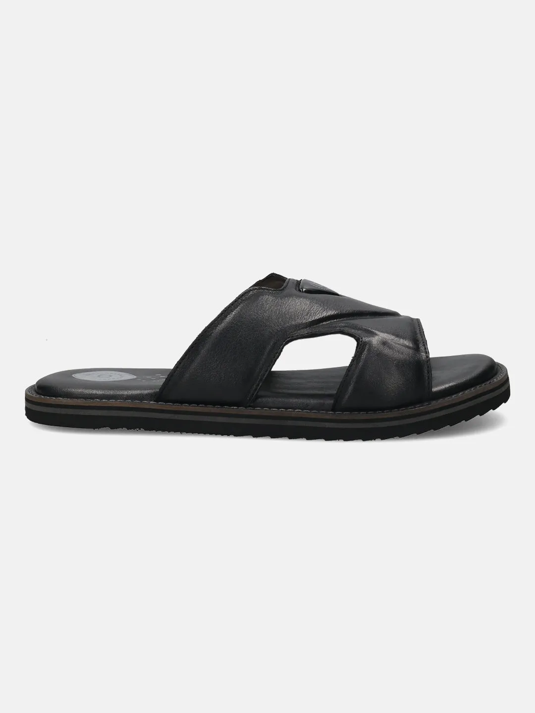bugatti Black Premium Leather Sandals