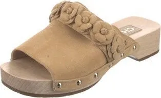 CHANEL CALFSKIN SUEDE CAMELLIA MULES CLOGS