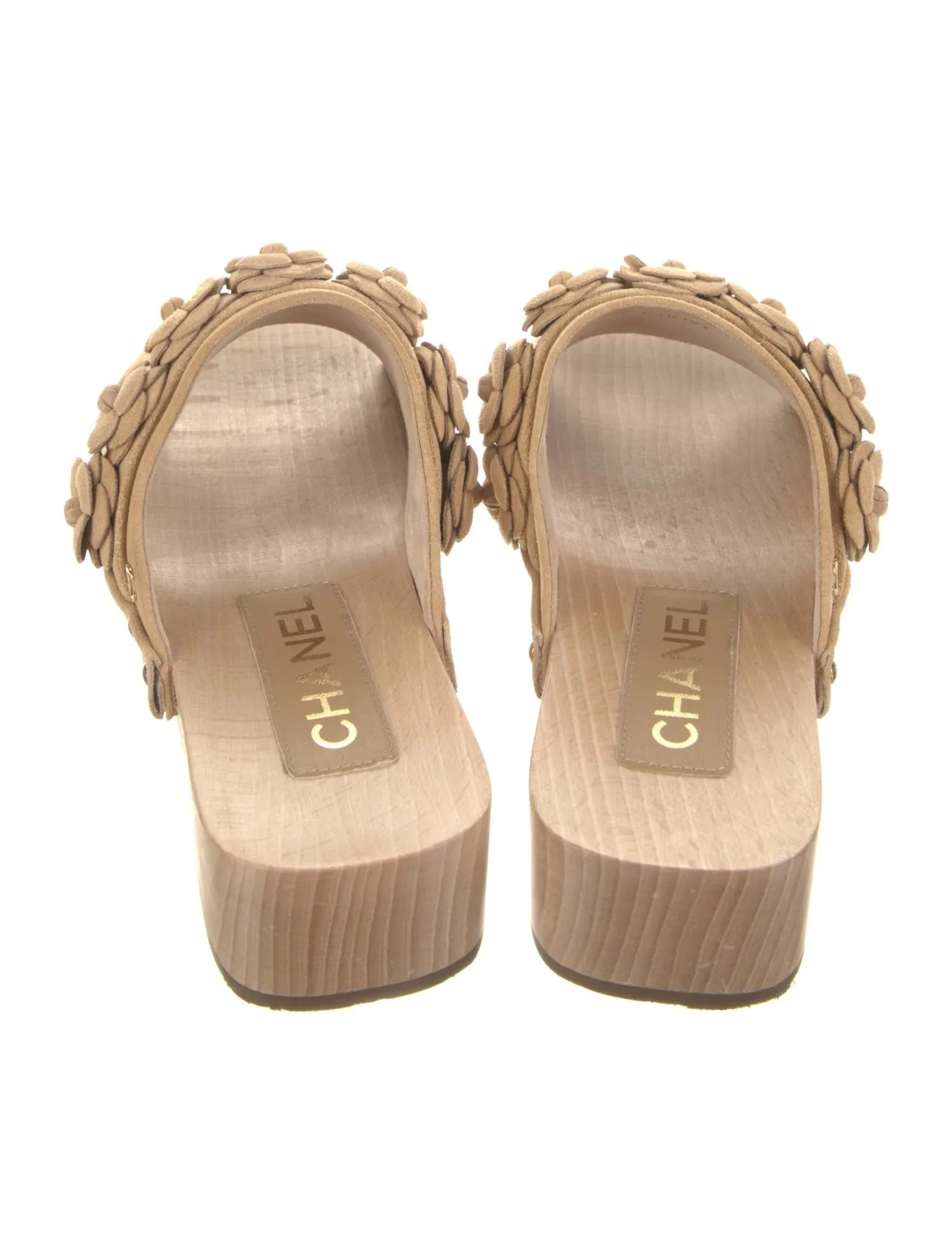 CHANEL CALFSKIN SUEDE CAMELLIA MULES CLOGS