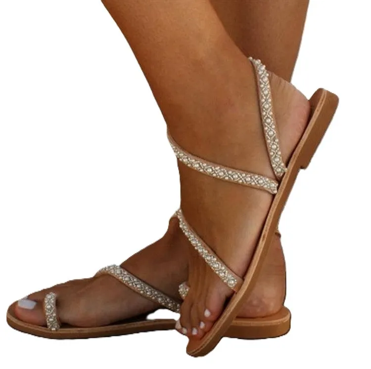 Comfy Rhinestone Sandals-Flat