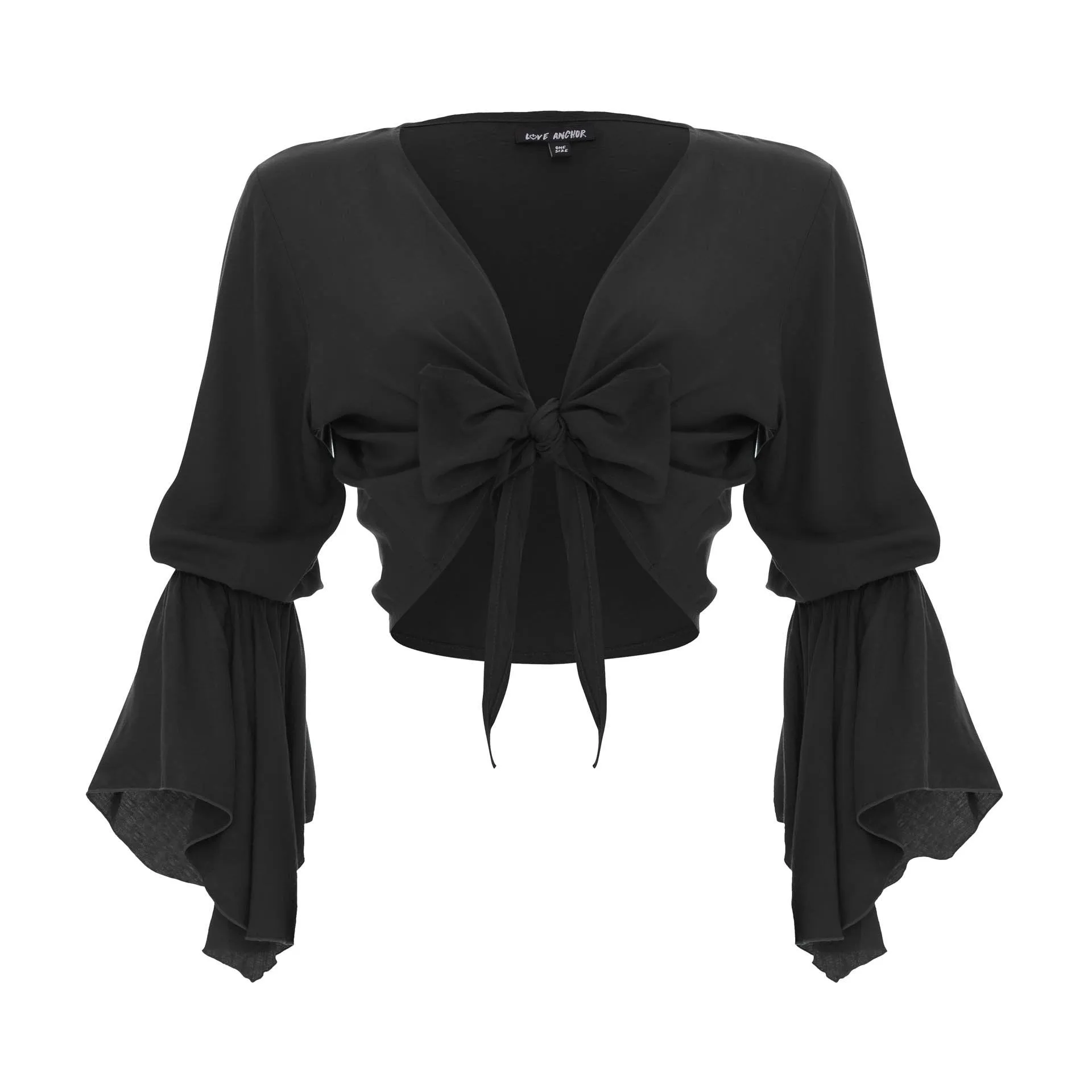 Cropped Gypsy, Plain, Long Flounce  Sleeve Top, Wholesale