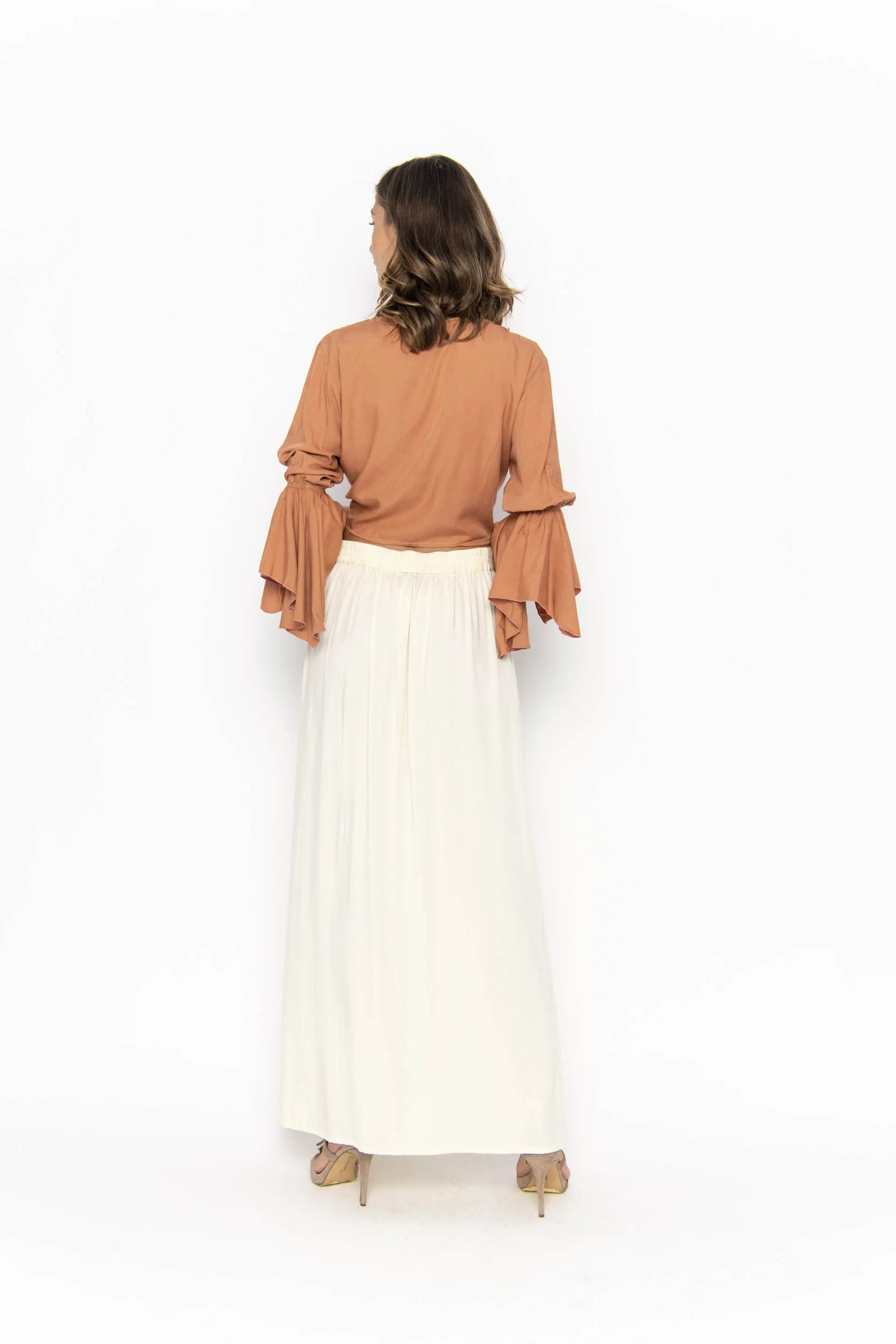 Cropped Gypsy, Plain, Long Flounce  Sleeve Top, Wholesale