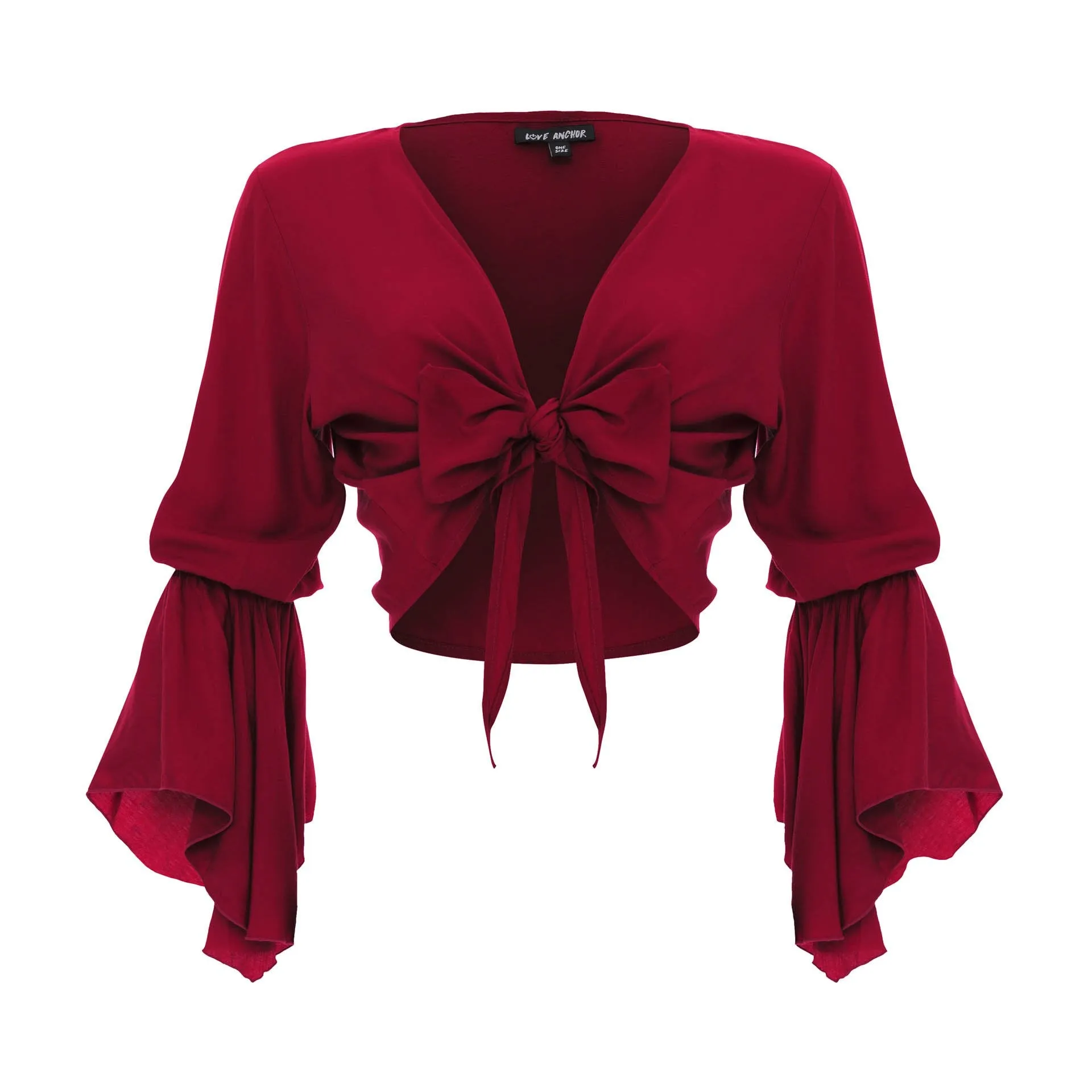 Cropped Gypsy, Plain, Long Flounce  Sleeve Top, Wholesale