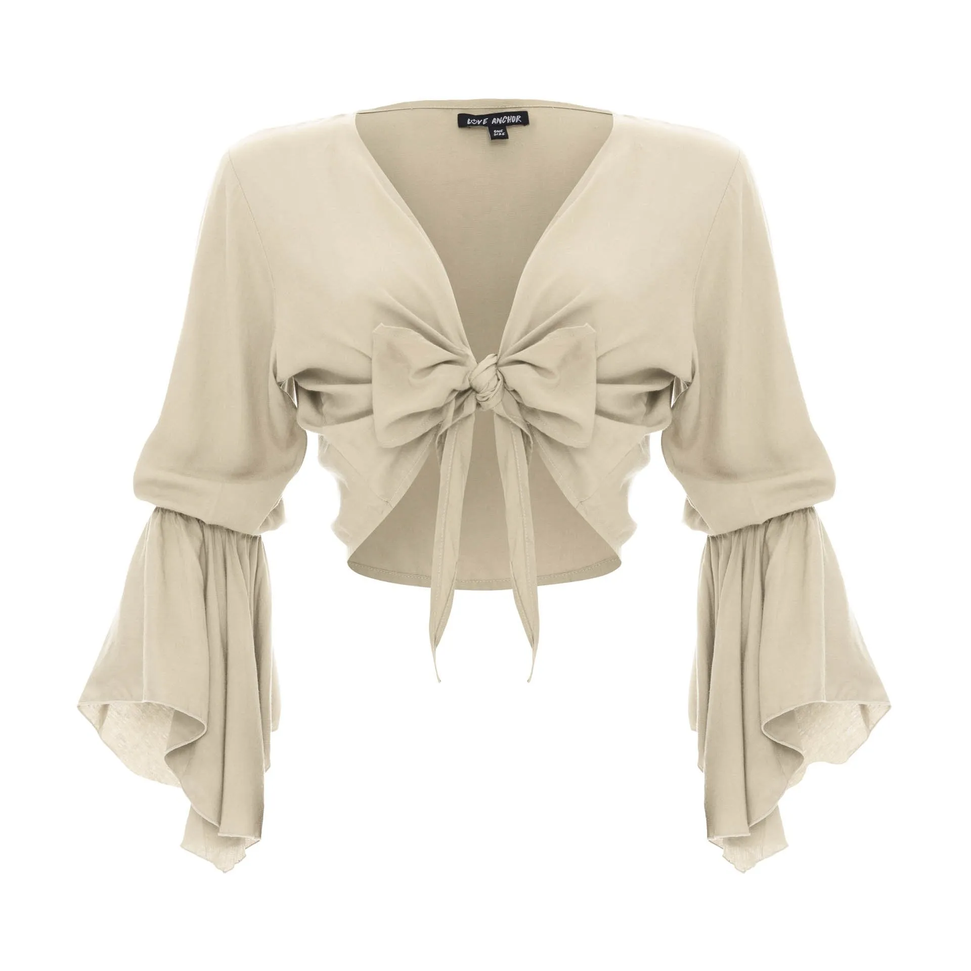 Cropped Gypsy, Plain, Long Flounce  Sleeve Top, Wholesale