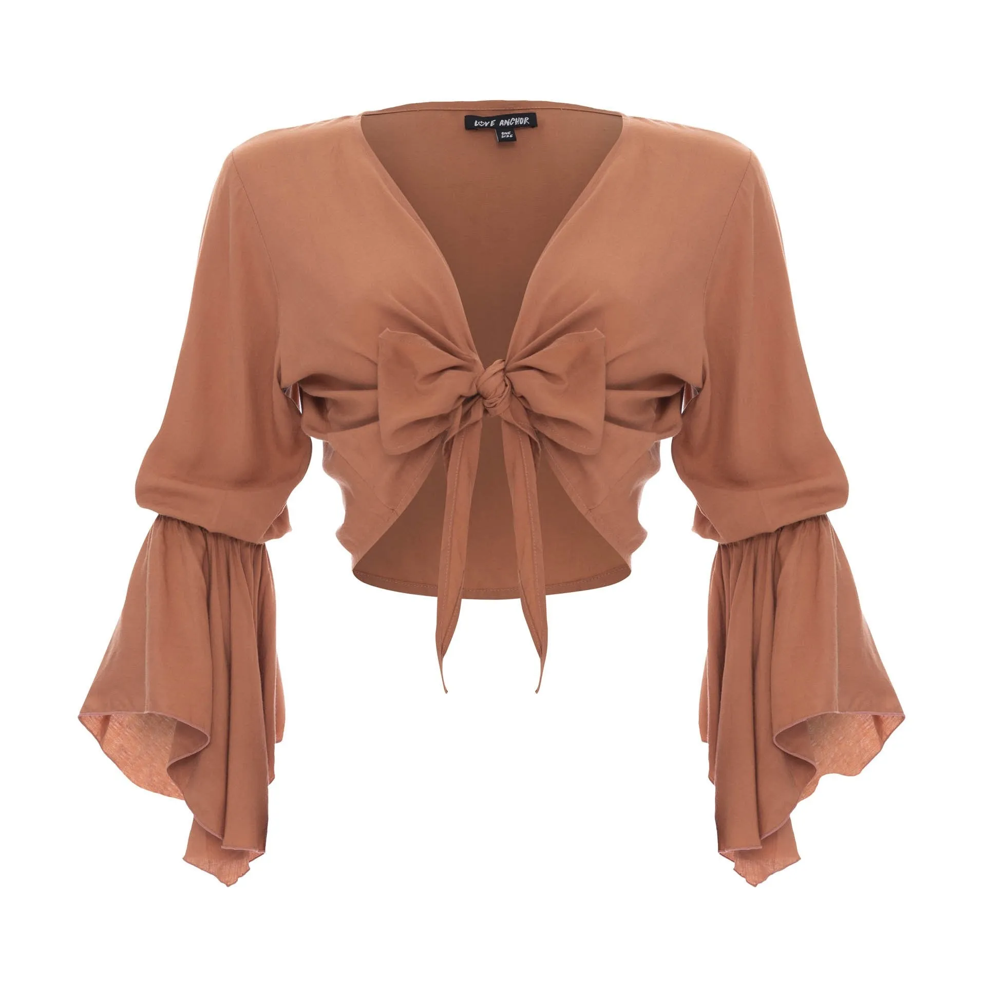 Cropped Gypsy, Plain, Long Flounce  Sleeve Top, Wholesale