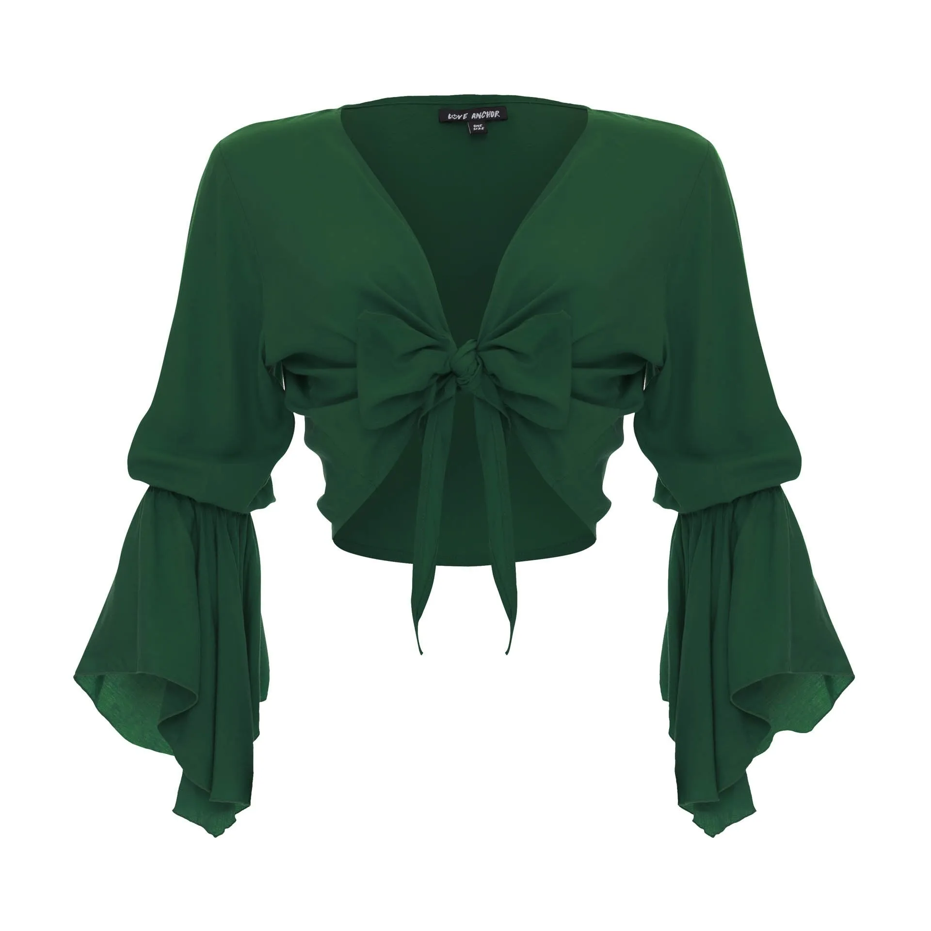 Cropped Gypsy, Plain, Long Flounce  Sleeve Top, Wholesale