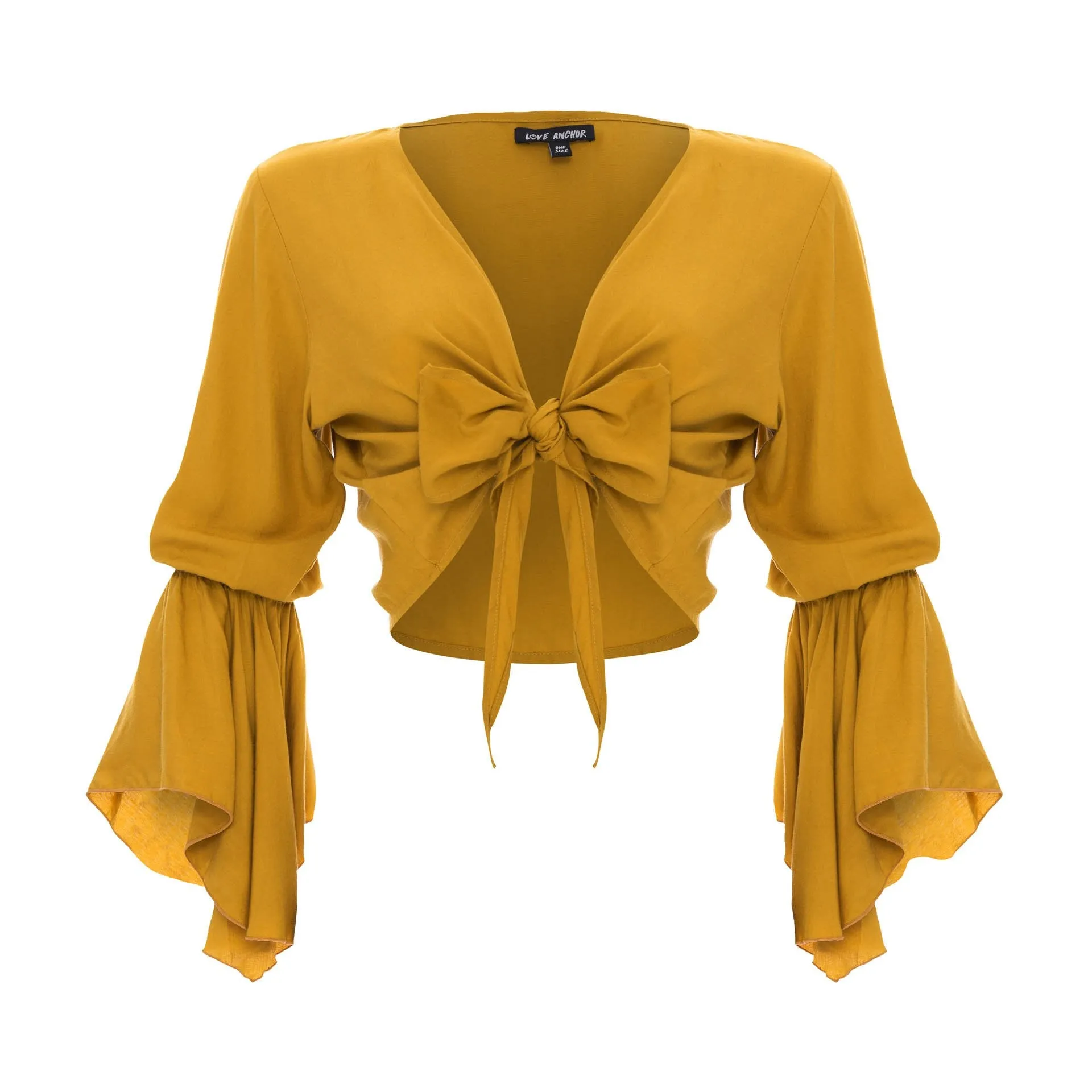 Cropped Gypsy, Plain, Long Flounce  Sleeve Top, Wholesale