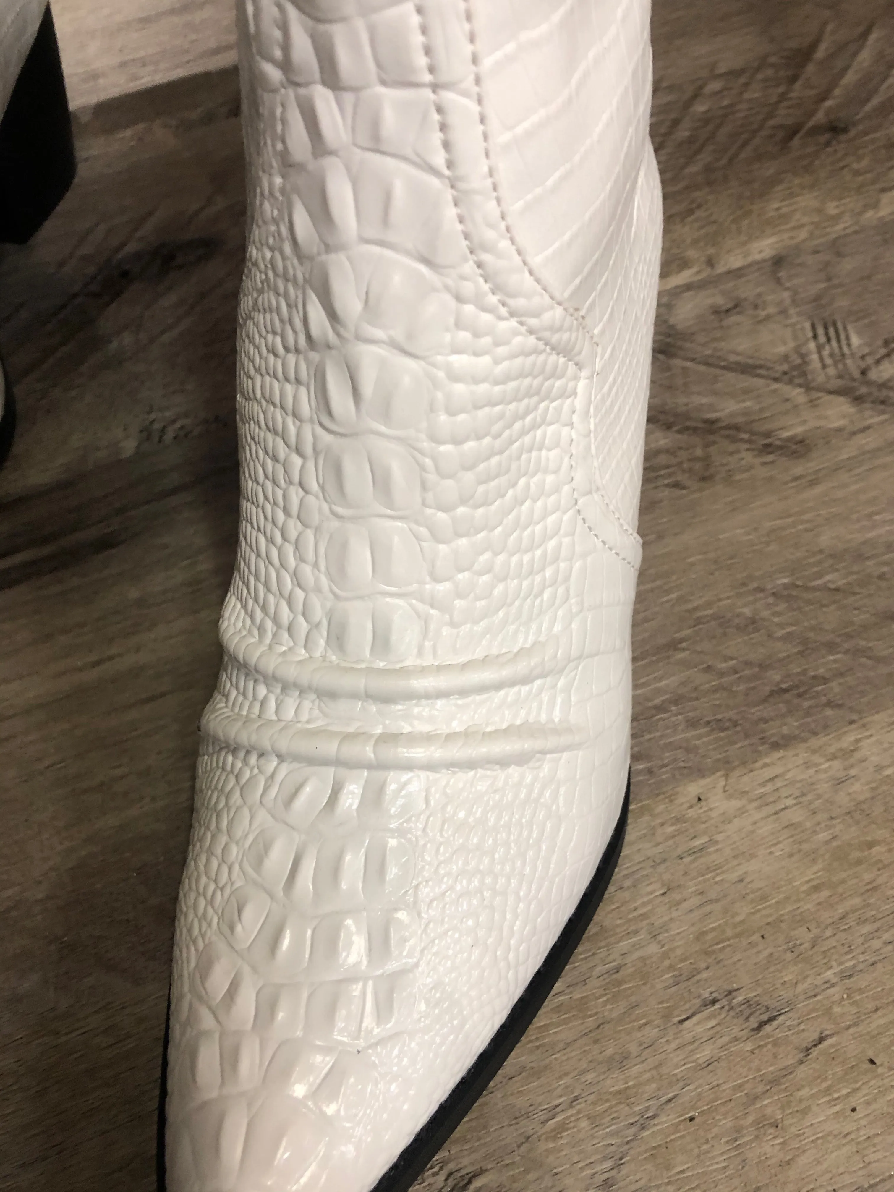 Devon White Snake Bootie