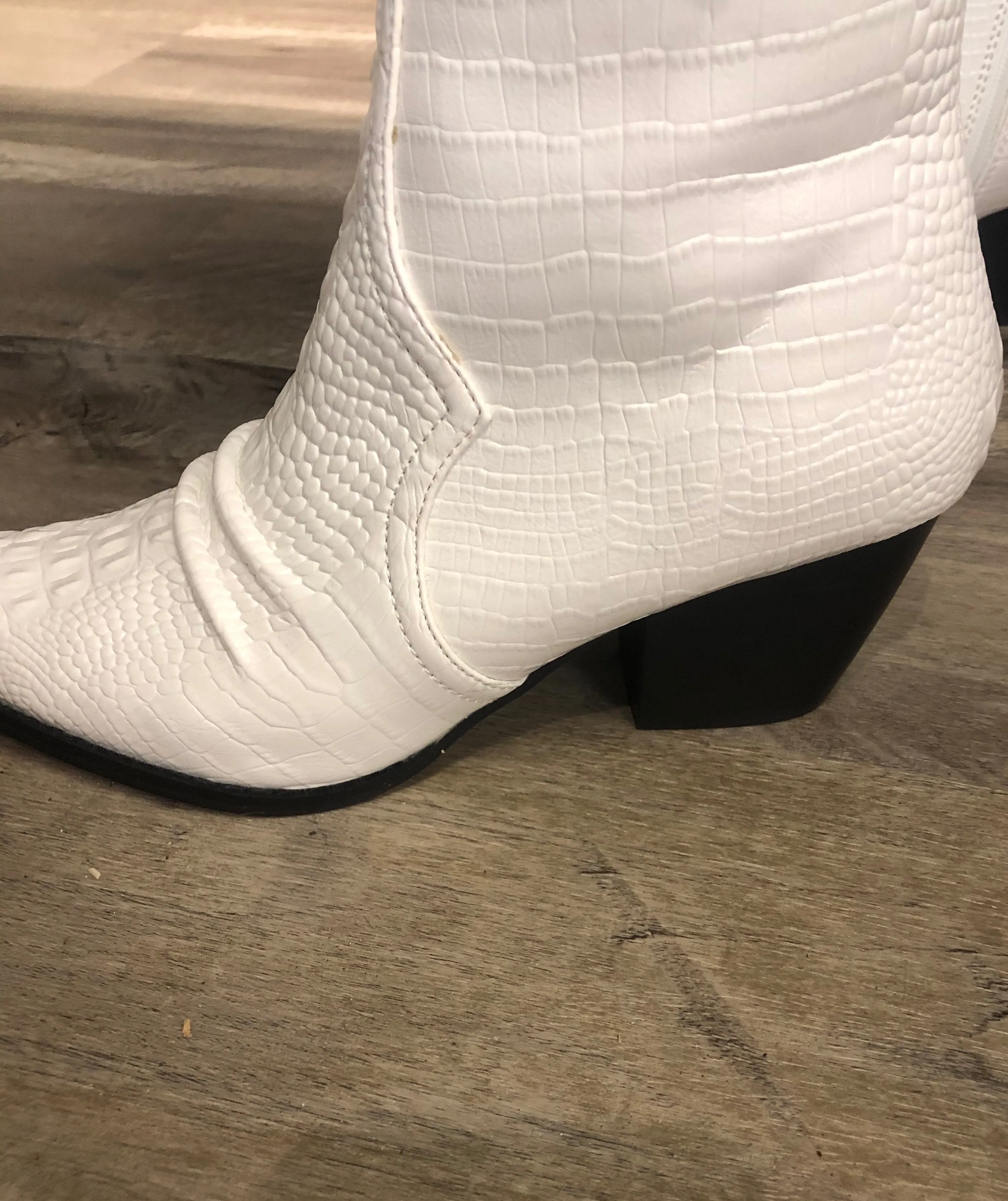 Devon White Snake Bootie