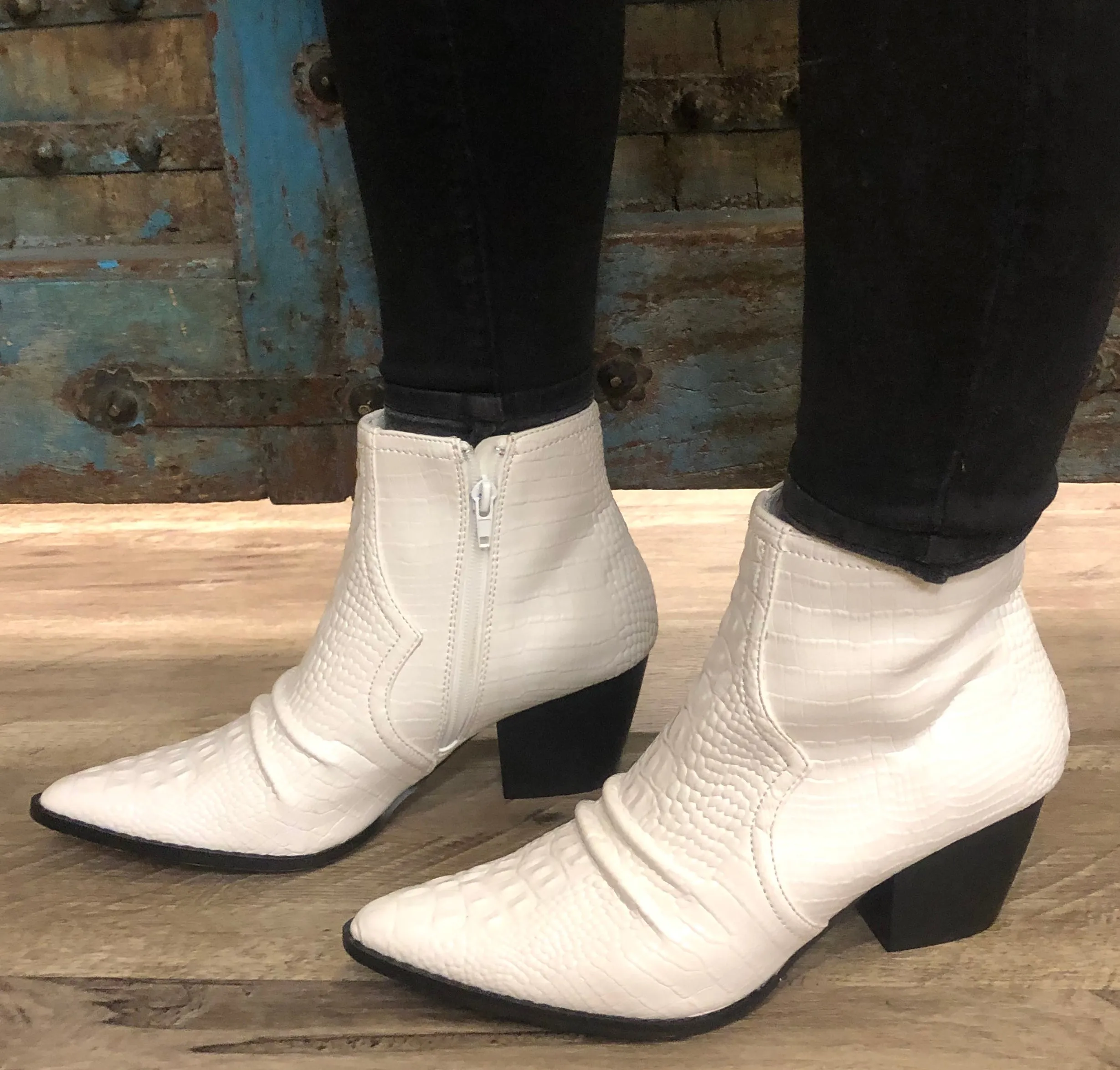 Devon White Snake Bootie