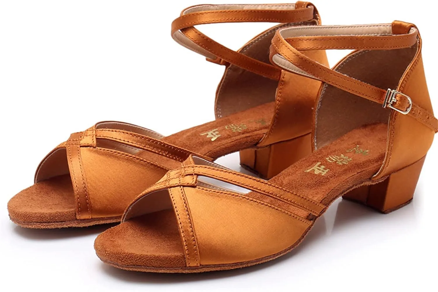Girls Latin Dance Shoes Low Heels Ballroom Tango Performance Practice Dance Shoes for Little Kids Tan Shoes