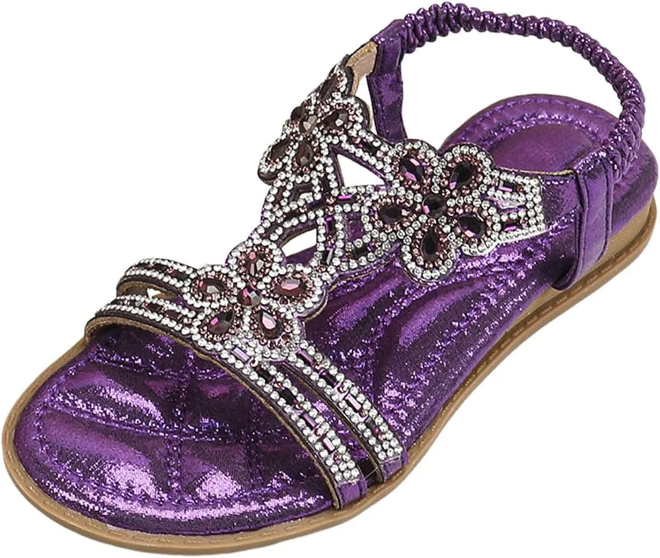 Girls Sandals Flower Rhinestone Glitter Bohemian T-Strap Flats Open Toe Sandals Kids Casual Summer Dress Shoes
