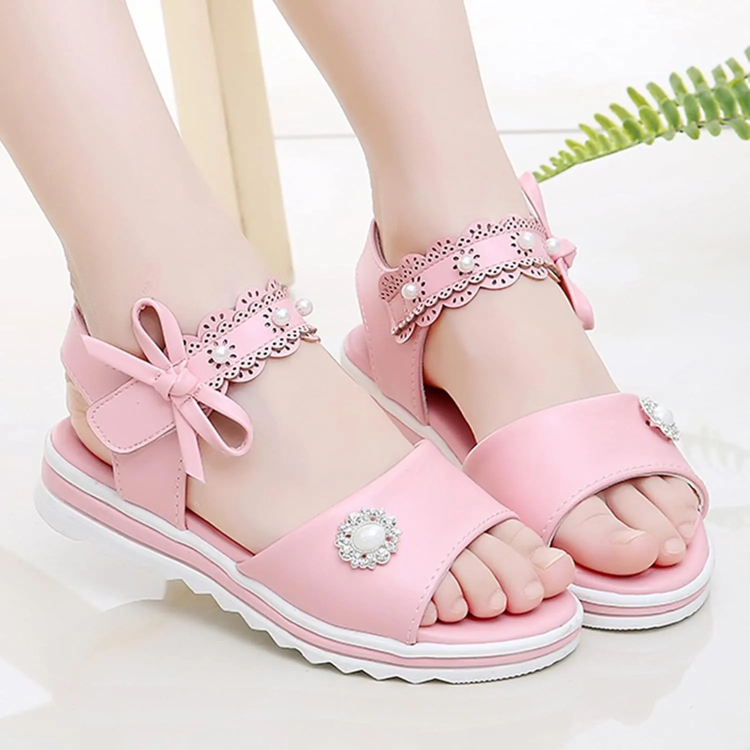 Girls Thick Sole Comfy Sandals Princess Cute Bow Soft Open Toe Dress Shoes for Wedding Birthday Party School
