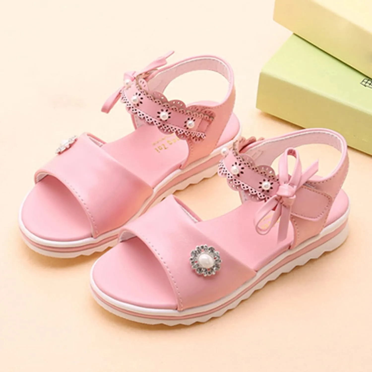 Girls Thick Sole Comfy Sandals Princess Cute Bow Soft Open Toe Dress Shoes for Wedding Birthday Party School