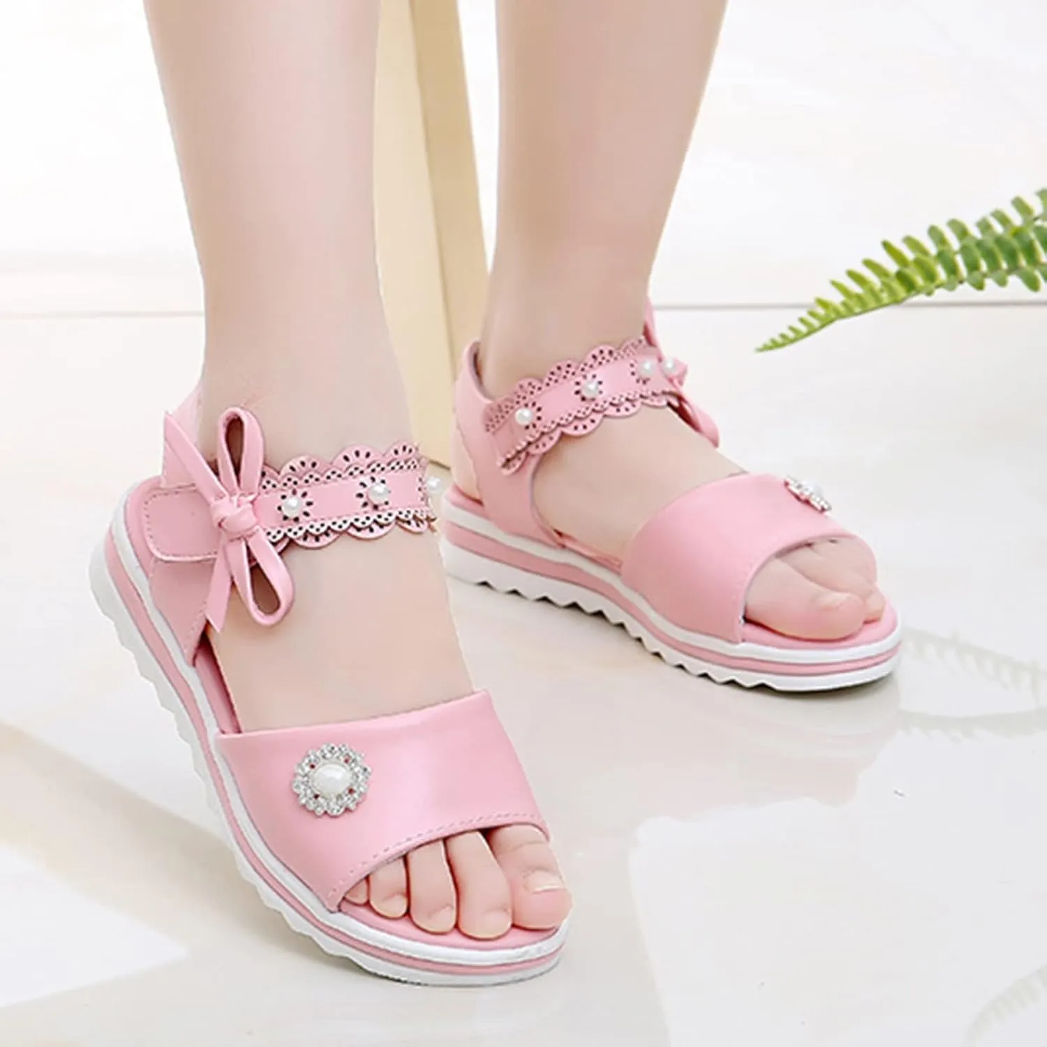 Girls Thick Sole Comfy Sandals Princess Cute Bow Soft Open Toe Dress Shoes for Wedding Birthday Party School