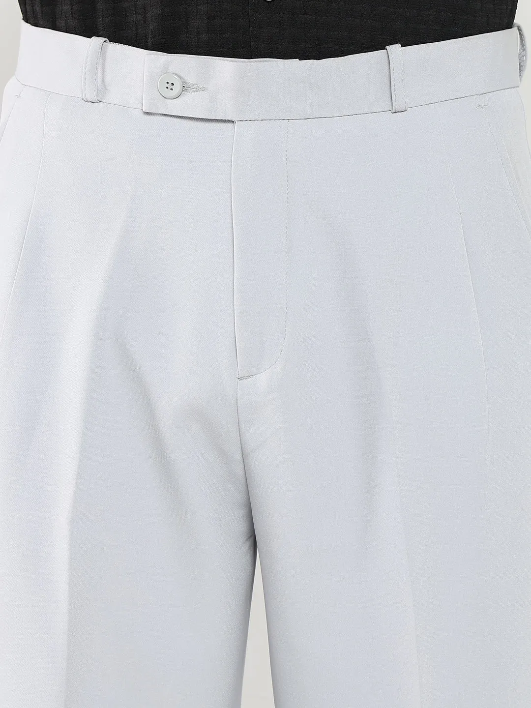 Men Grey Solid Formal Pleated Trousers