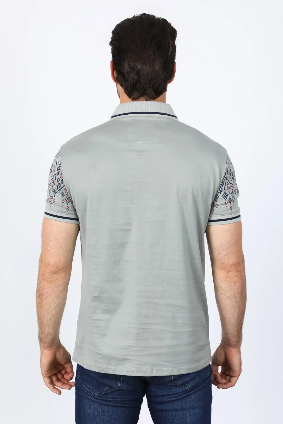 Mens Modern Fit Stretch Cotton Polo with Aztec Print from Platini Fashion