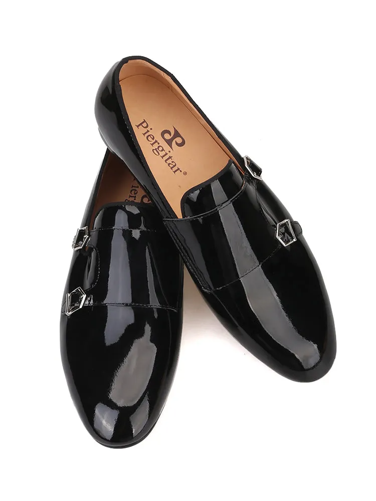 New handmade men's slip-on leather shoes European and American style wedding party patent leather loafers formal shoes