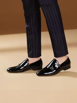 New handmade men's slip-on leather shoes European and American style wedding party patent leather loafers formal shoes