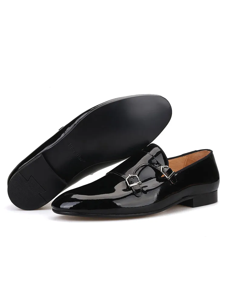 New handmade men's slip-on leather shoes European and American style wedding party patent leather loafers formal shoes