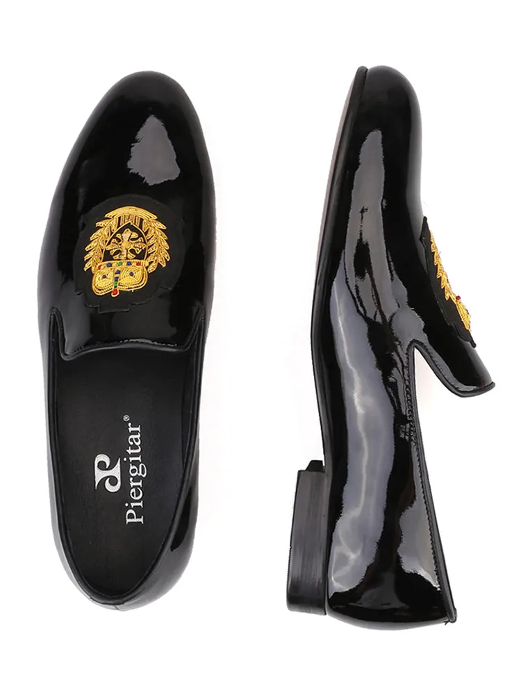New men's genuine leather patent leather loafers imported crown Indian silk trendy wedding banquet slip-on formal shoes
