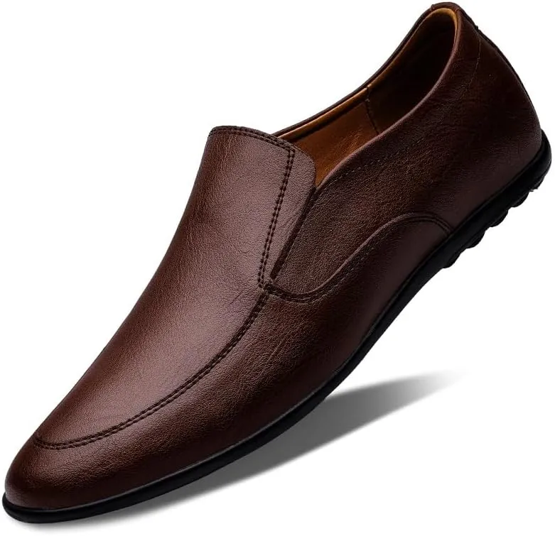 New Men's Loafers Shoes Round Toe Vegan Leather Solid Color Driving Loafers Flexible Flat Heel Slip Resistant Fashion Slip-ons