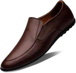 New Men's Loafers Shoes Round Toe Vegan Leather Solid Color Driving Loafers Flexible Flat Heel Slip Resistant Fashion Slip-ons