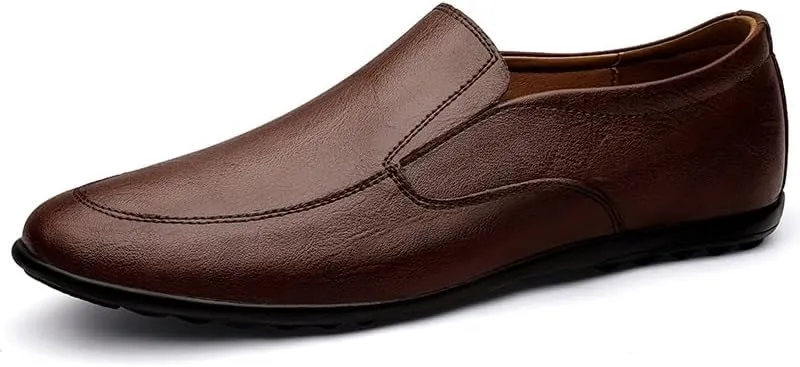 New Men's Loafers Shoes Round Toe Vegan Leather Solid Color Driving Loafers Flexible Flat Heel Slip Resistant Fashion Slip-ons