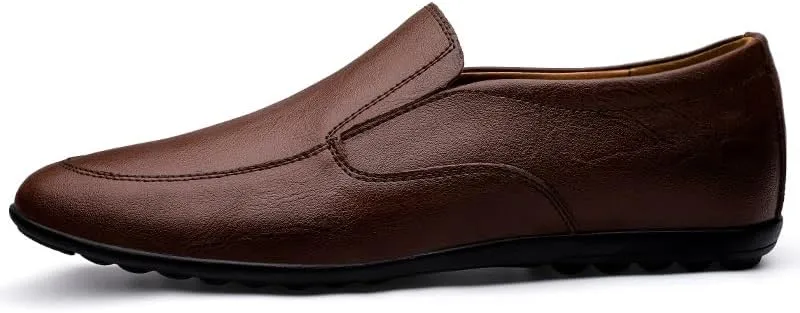 New Men's Loafers Shoes Round Toe Vegan Leather Solid Color Driving Loafers Flexible Flat Heel Slip Resistant Fashion Slip-ons