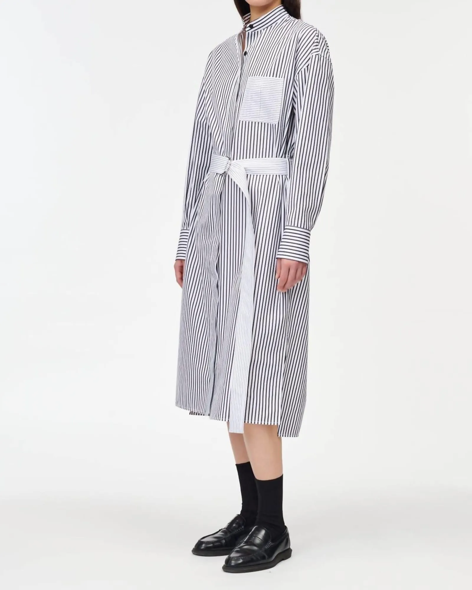 Oversized Belted Shirt Dress in Black/White Stripe | Black/White Stripe