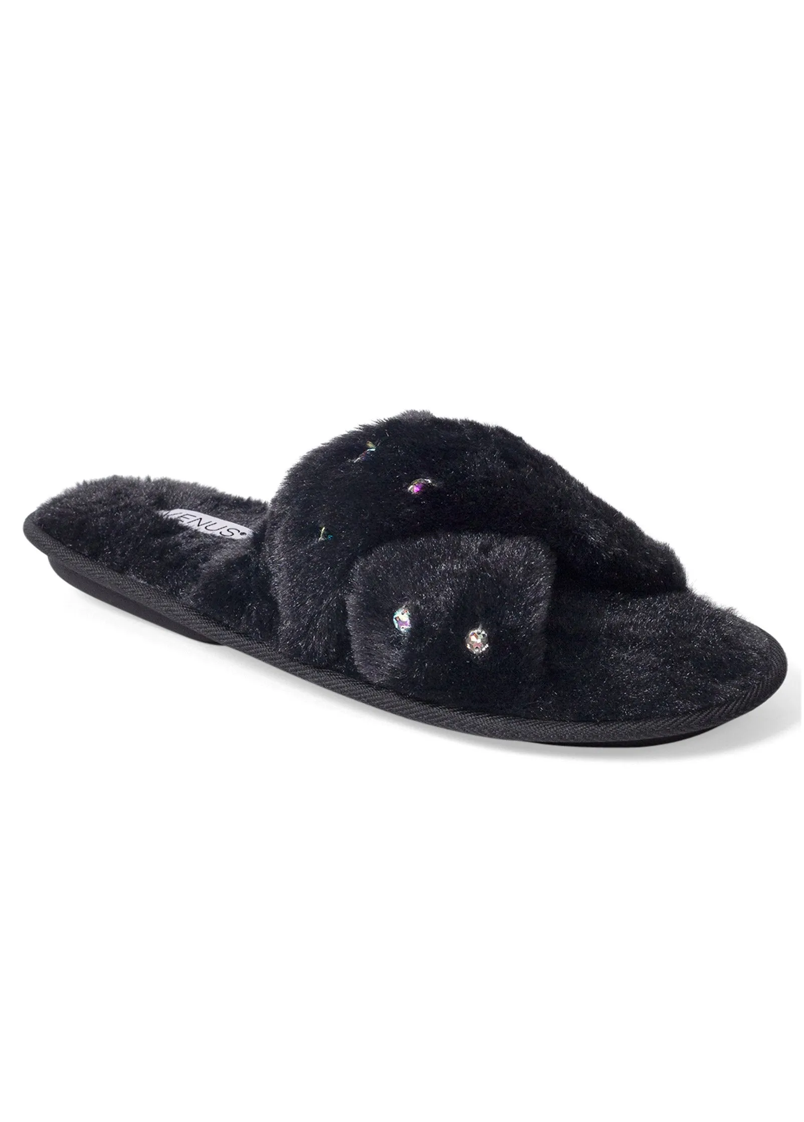 Rhinestone Embellished Criss Cross Slippers - Black