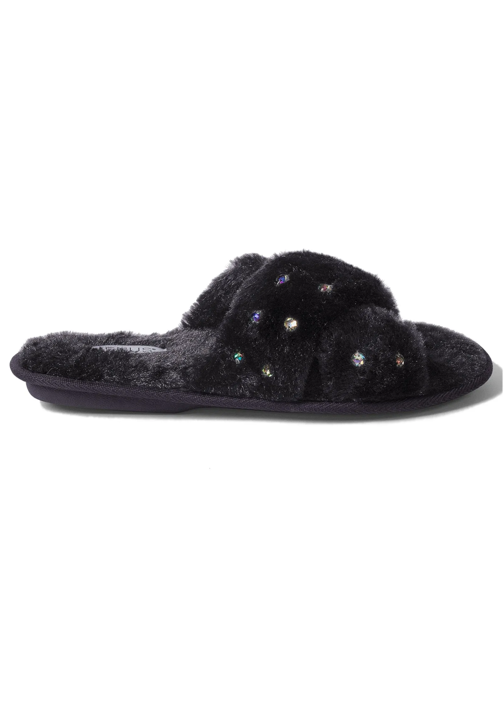 Rhinestone Embellished Criss Cross Slippers - Black