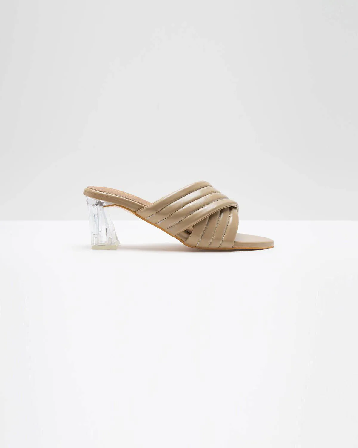 Super Cushioned Cross Strapped Heels - Nude Beige