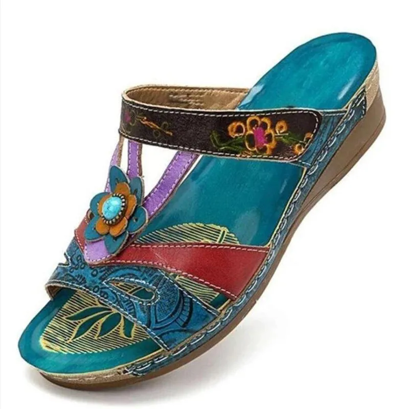 Wholesale Bohemian Ethnic Style Floral Wedge Sandals