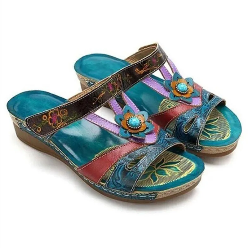 Wholesale Bohemian Ethnic Style Floral Wedge Sandals